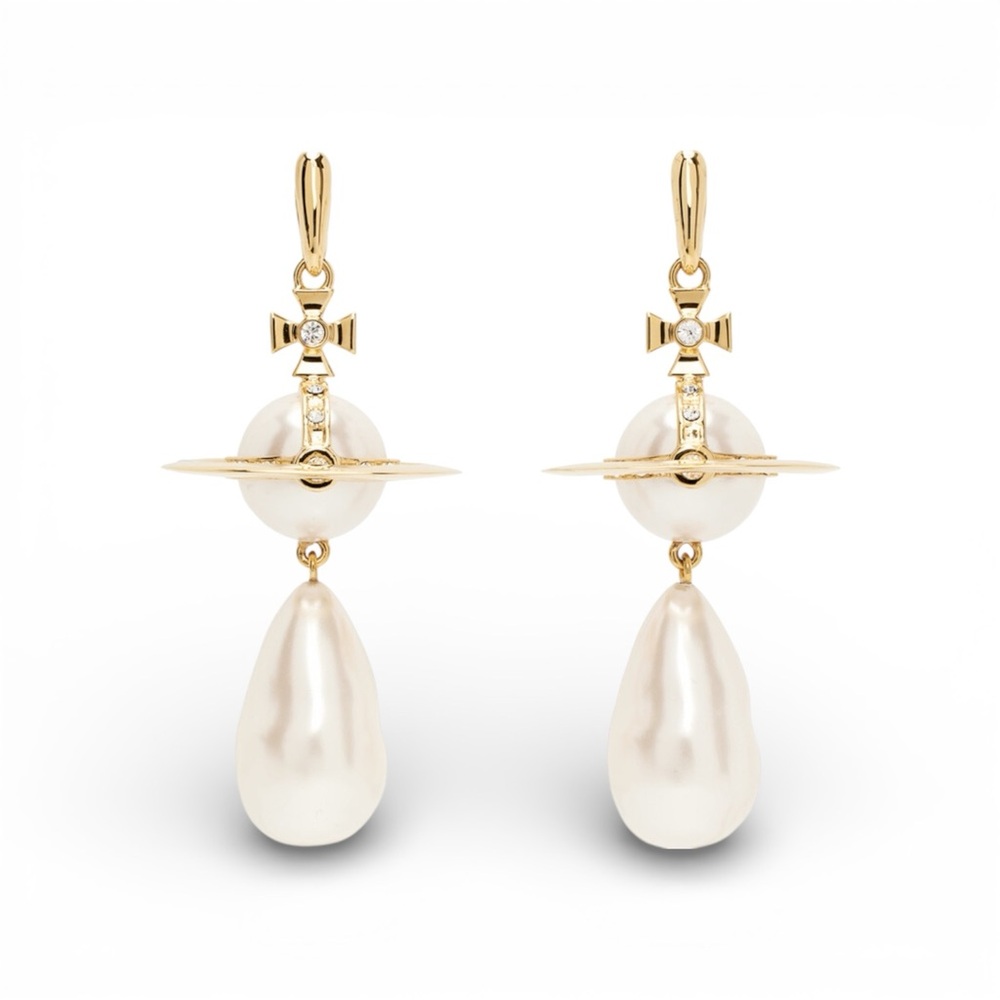 VIVIENNE WESTWOOD ORB BAROQUE PEARL DROP EARRINGS – GOLD